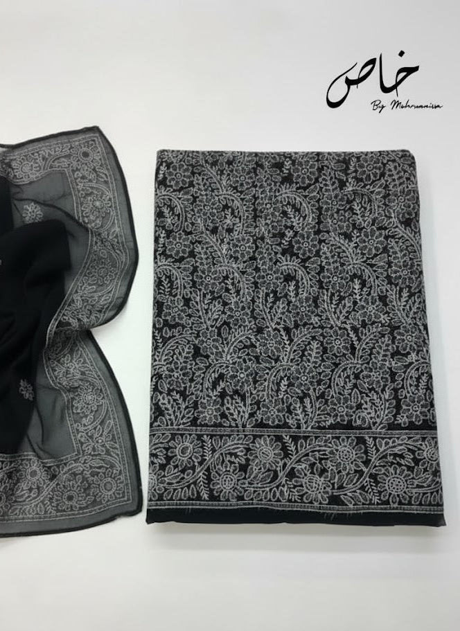 Elegant Black Embroidered Suit – Unstitched 2PC