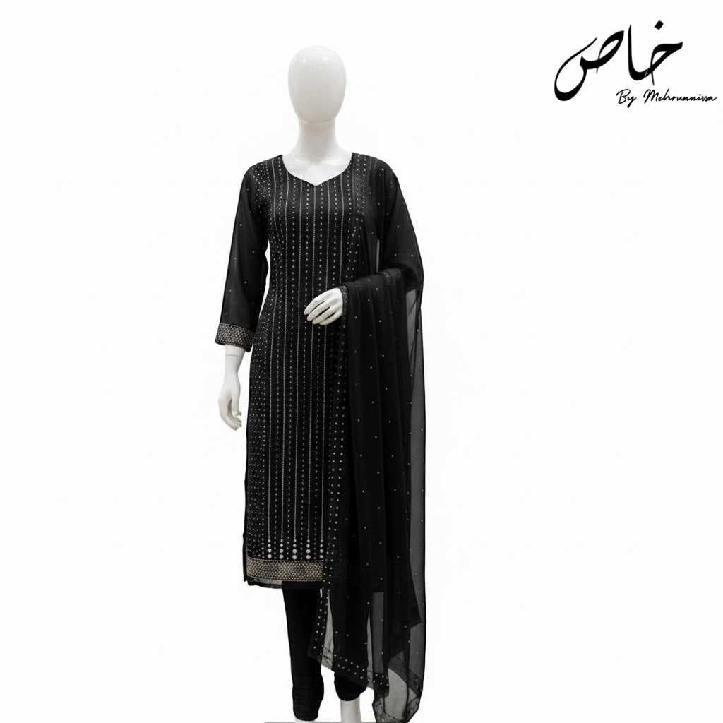Black Mukesh Glam unstitched 2-piece