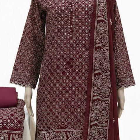 Mehroon Embroidered with Mukesh unstitched 2-piece