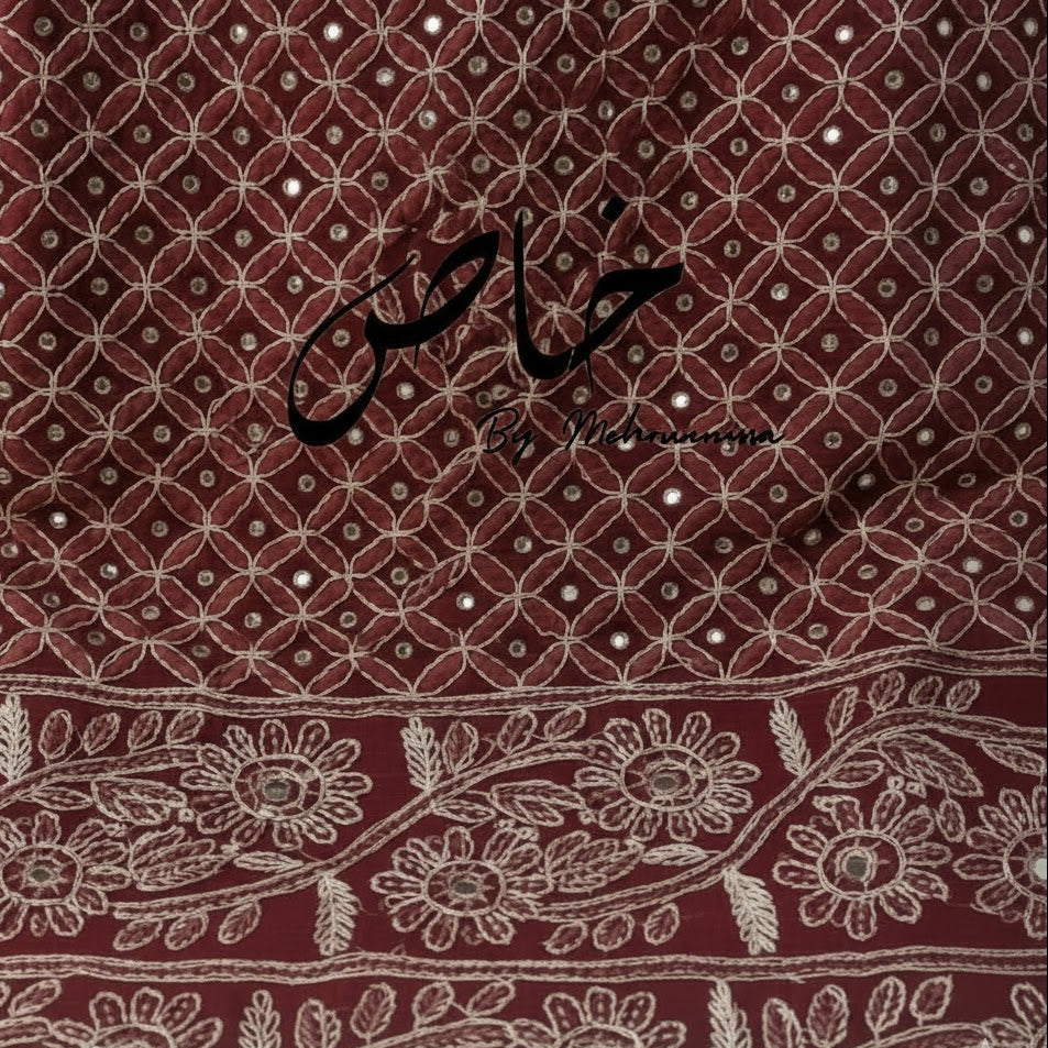 Mehroon Embroidered with Mukesh unstitched 2-piece