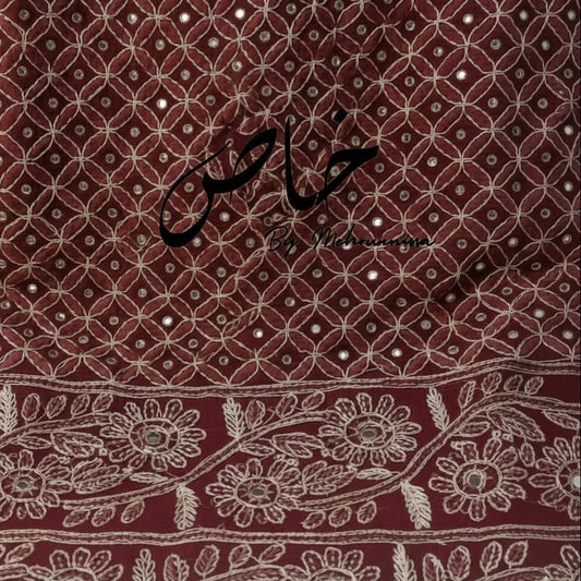 Mehroon Embroidered with Mukesh unstitched 2-piece