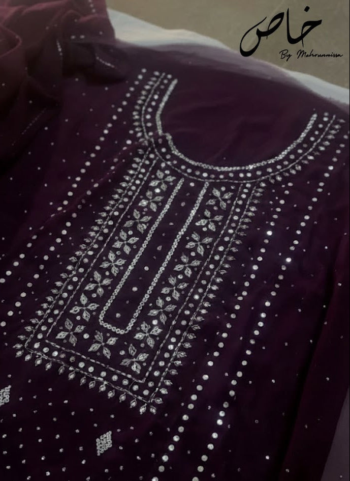 Purple Mukesh Glow Unstitched 2-piece