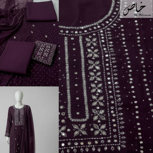 Purple Mukesh Glow Unstitched 2-piece